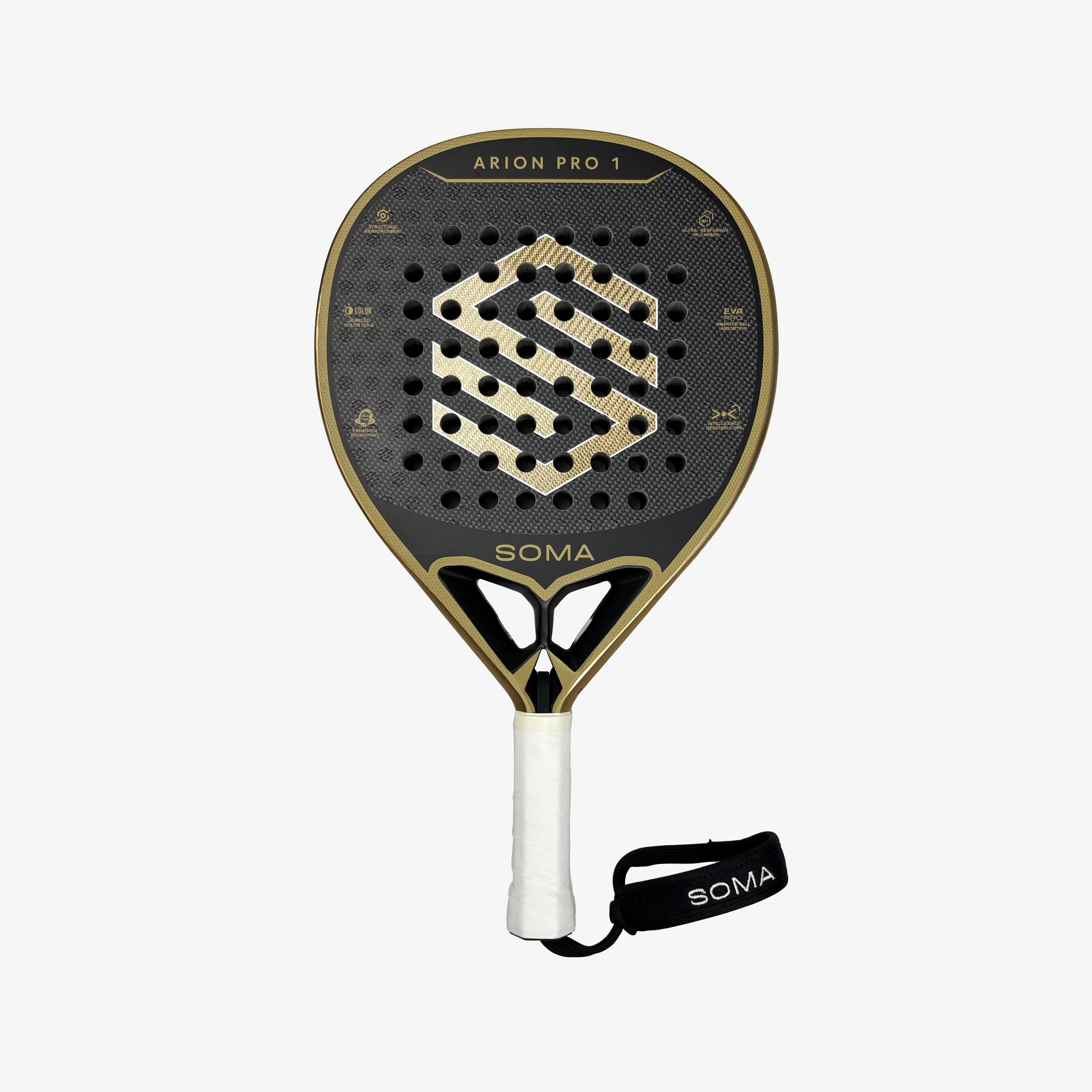 Raquette de padel Soma Arion Pro 1 noire et dorée, face avant